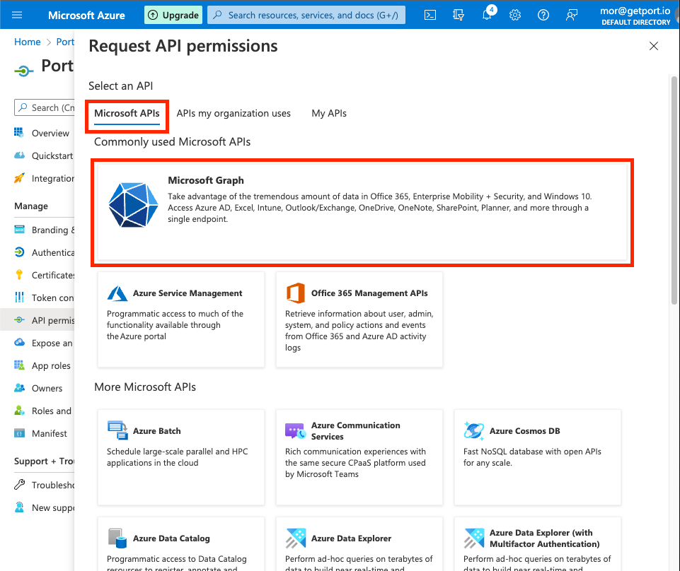 Azure API permissions Microsoft APIs