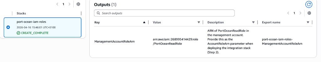 CloudFormation Outputs showing ManagementAccountRoleArn for IAM roles