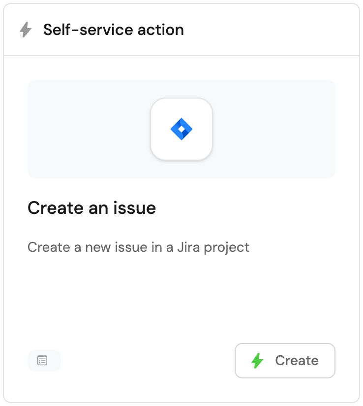 Action card for creating a Jira issue with a Create button